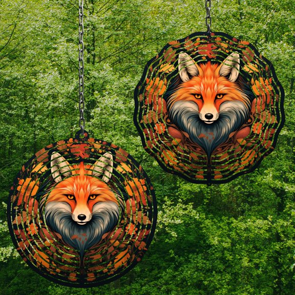 Fall Fox 10 Inch Metal Wind Spinner, 3D Kinetic Outdoor Hanging Garden Decor for Yard Patio, Gift for Women and Men