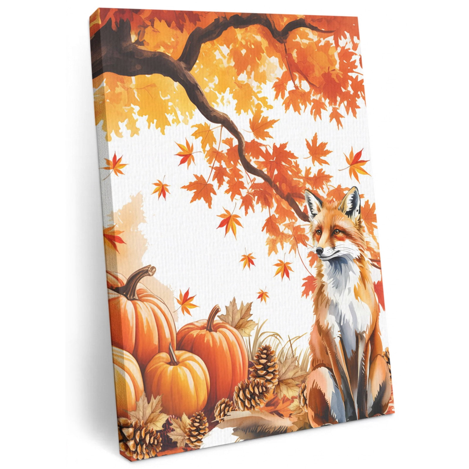 Fall Fox Canvas Wall Art, print in USA Pumpkin Forest Maple Leaf