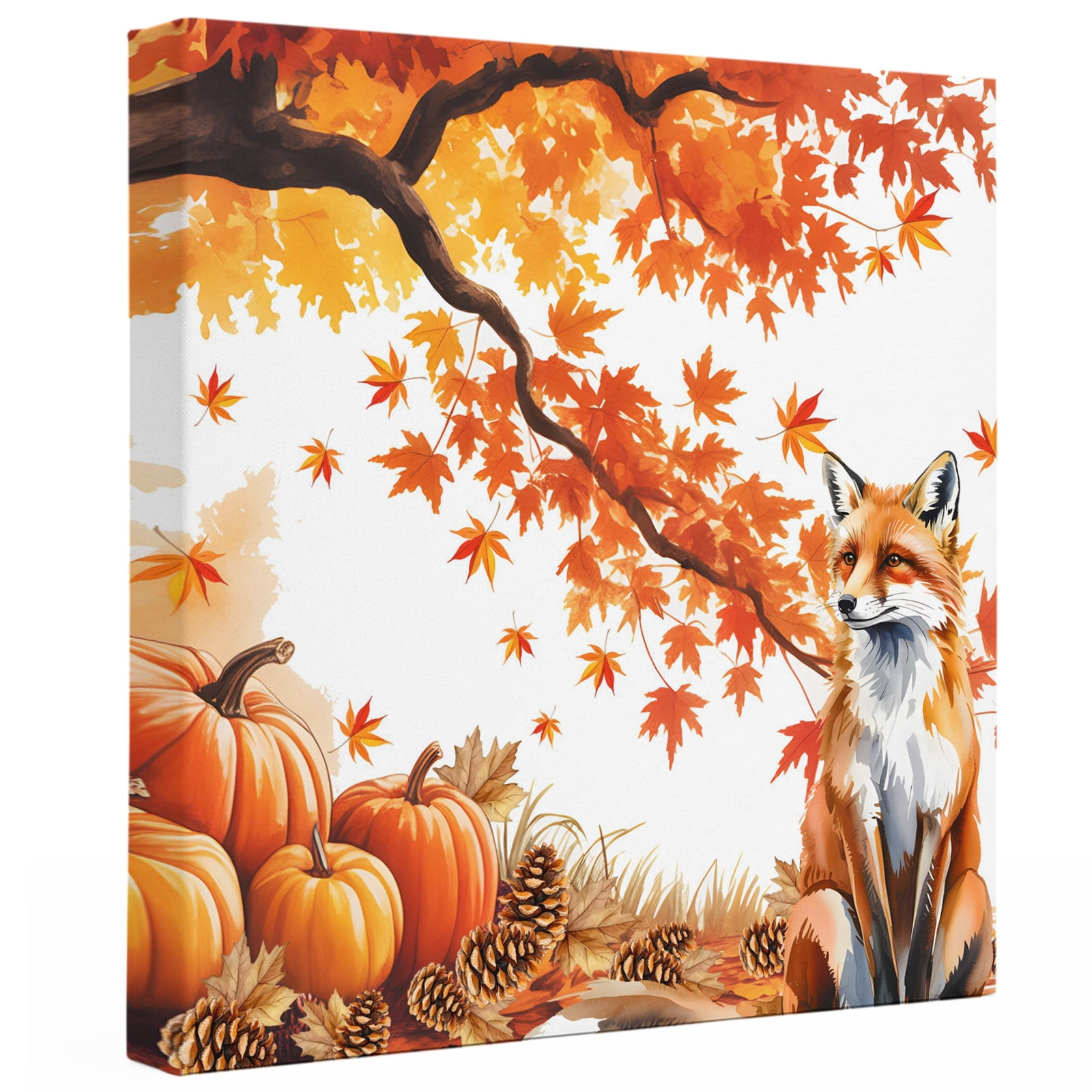 Fall Fox Canvas Wall Art, print in USA Pumpkin Forest Maple Leaf