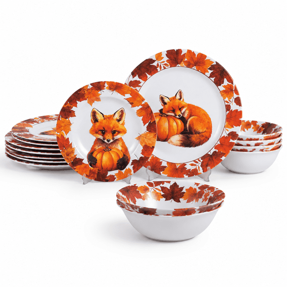 Fall Fox Dinnerware Set 12plates And