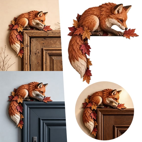 Fall Fox Door Corner Decor, Maple Leaf Wall Ornament Thanksgiving Hanging Sign, Woodland Animal Corner Topper for Entryway,7.87in,1Pcs