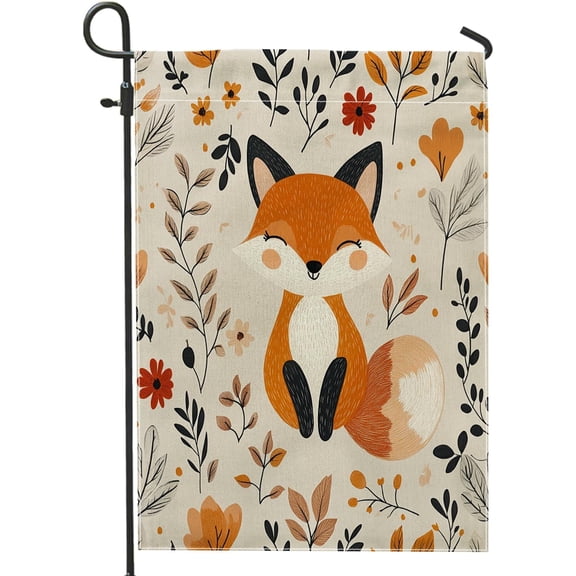 Fall Fox Garden Flag 12x18 Inch Double Sided Autumn Woodland Vertical Canvas House Flag for Front Yard Backyard Lawn