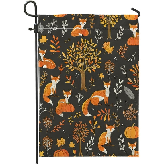 Fall Fox Garden Flag, Double Sided Autumn Woodland Burlap Lawn Flag for Outside, 12 x 18 Inch Vertical Yard Decoration