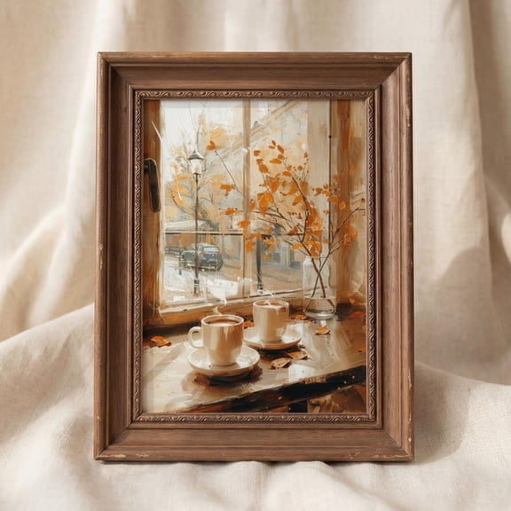Fall French Cafe Print Rustic Autumn Coffee Wall Art Cozy Fall Coffee Bar Decor Moody Landscape Country Print Vintage