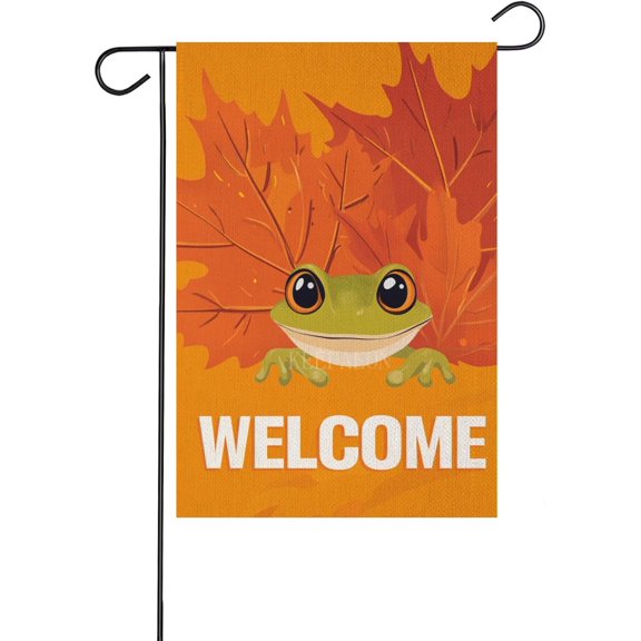 Fall Frog Garden Flag 12x18 Inch Double Sided Small Maple Leaf Autumn Yard Flag for Outdoor House and Garden Decoration