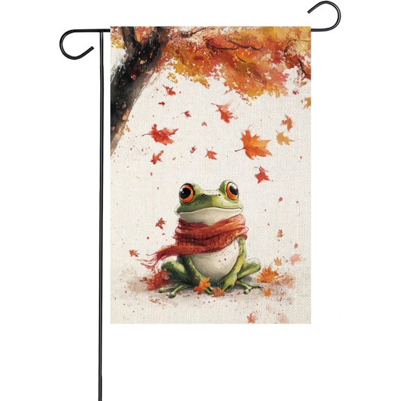 Fall Frog Garden Flag 12x18 Vertical Double Sided Autumn Leaves Thanksgiving Outdoor Decorations Linen Yard Flag