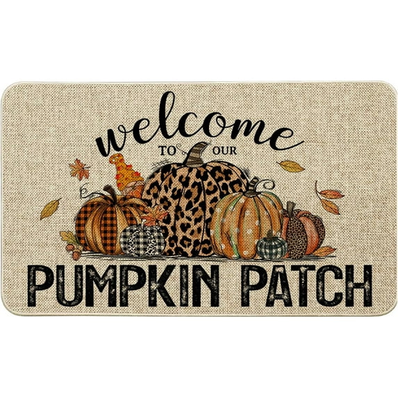 Fall Front Door Mat Decor, Fall Outdoor Welcome Mat, Farmhouse Autumn Pumpkin Patch Doormat Outdoor Rug, 17" x 30"
