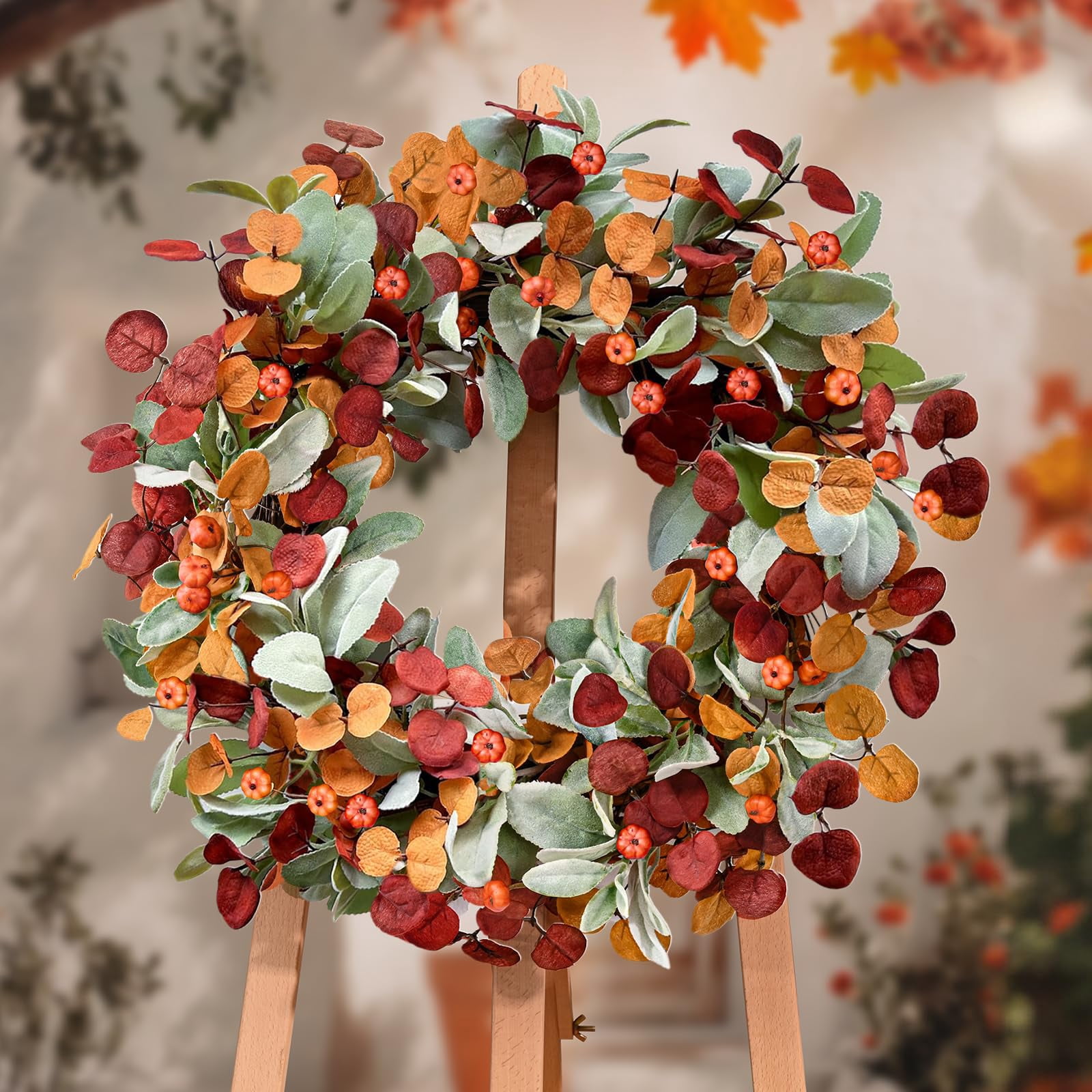 Fall Front Door Wreath with Eucalyptus Lamb Ears Leaves and Berries ...