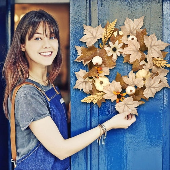 Fall Front Door Wreath,Outdoor Fall Decorations for Home and Porch Neutral Autumn Large Pumbkin Wreath for Halloween Thanksgiving Harvest Decoration Indoor Farmhouse Wall Decor
