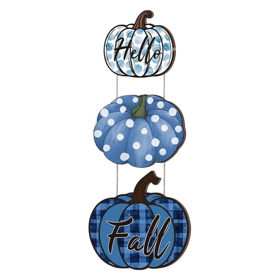 Fall Front Porch Decor Fall Front Door Decor Blue Wooden Pumpkin Welcome Sign Hanging Decoration for Harvest Season Thanksgiving Home Outdoor Farmhouse Display 1 Pack