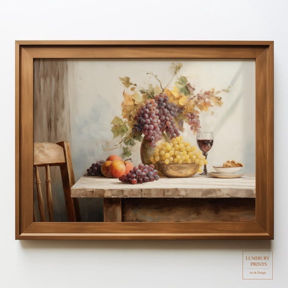 Fall Fruit Art, Vintage Kitchen Decor, Grape Kitchen Art, Apple Print, Farmhouse Kitchen Wall Decor, Country Wall Decor, Home Decor #2341, Unframed Canvas Size 16x24