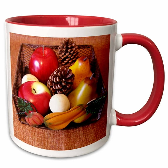 3drose, Fall Fruit Basket, 11oz Two-tone Red Mug