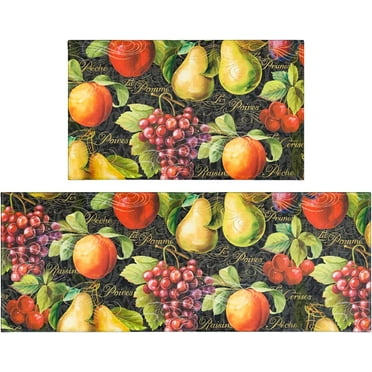 Fall Fruit Kitchen Rugs Set 2 Piece Vintage Black Farmhouse Decorative Rug Runner for Kitchen Low-Profile Floor Mats Decorations for Home Kitchen (17"x48"+17"x30")