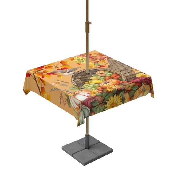 Fall Fruits Outdoor Rectangle Tablecloth with Umbrella Hole 54"x54", Basket Robin Maple Leaves Waterproof Zippered Table Cloth Wrinkle Free Wipeable Desk Covers for Patio Party