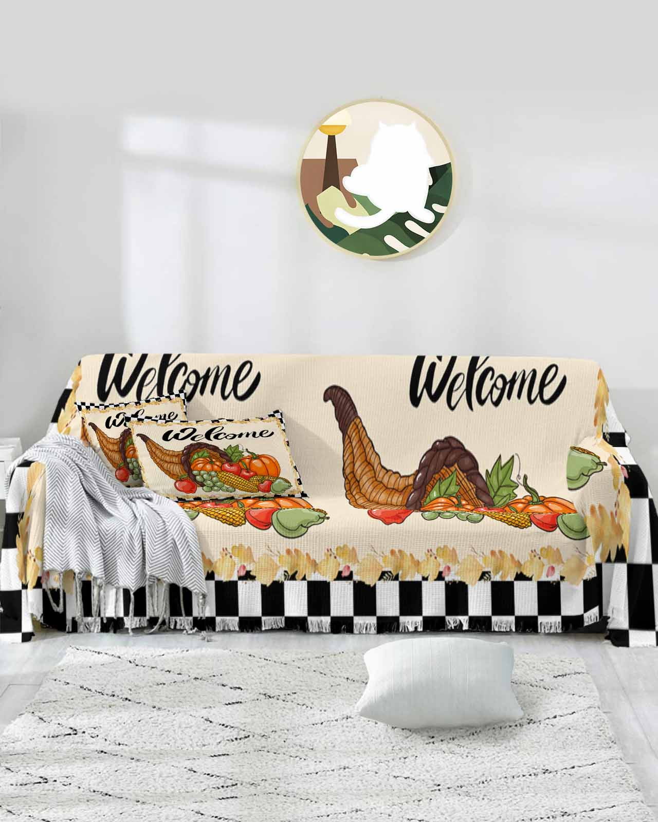 Fall Fruits Vegetable Sofa Covers for 3 Cushion,Washable Couch Cover