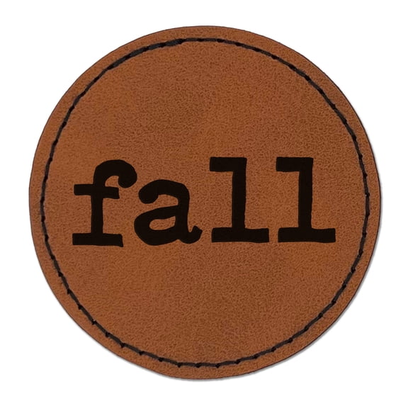 Fall Fun Text 2.5" Faux Leather Round Engraved Iron-On Patch - Brown