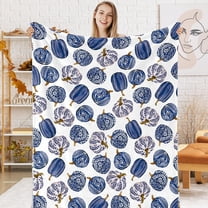 Fall Fuzzy Blanket Chinoiserie Pumpkin Throw Blanket Decorative Soft Cozy Flannel Blanket for Autumn Thanksgiving Home Bed Sofa Couch Chair, 50 x 60 Inch