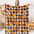 thumbnail image 1 of Fall Fuzzy Blanket Plaid Pumpkin Leaves Throw Blanket Orange Black Soft Cozy Flannel Blanket for Autumn Thanksgiving Home Bed Sofa Couch Chair, 50 x 60 Inch, 1 of 6