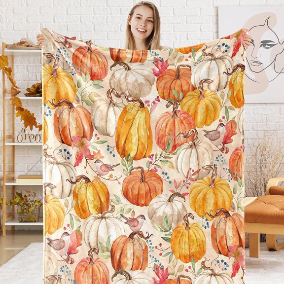 Vintage Fall Fuzzy Flannel Blanket 60 x 50 Inch Retro Pumpkin Football Throw Blanket Retro Harvest Blanket for Thanksgiving Home Chair Sofa Couch Bed