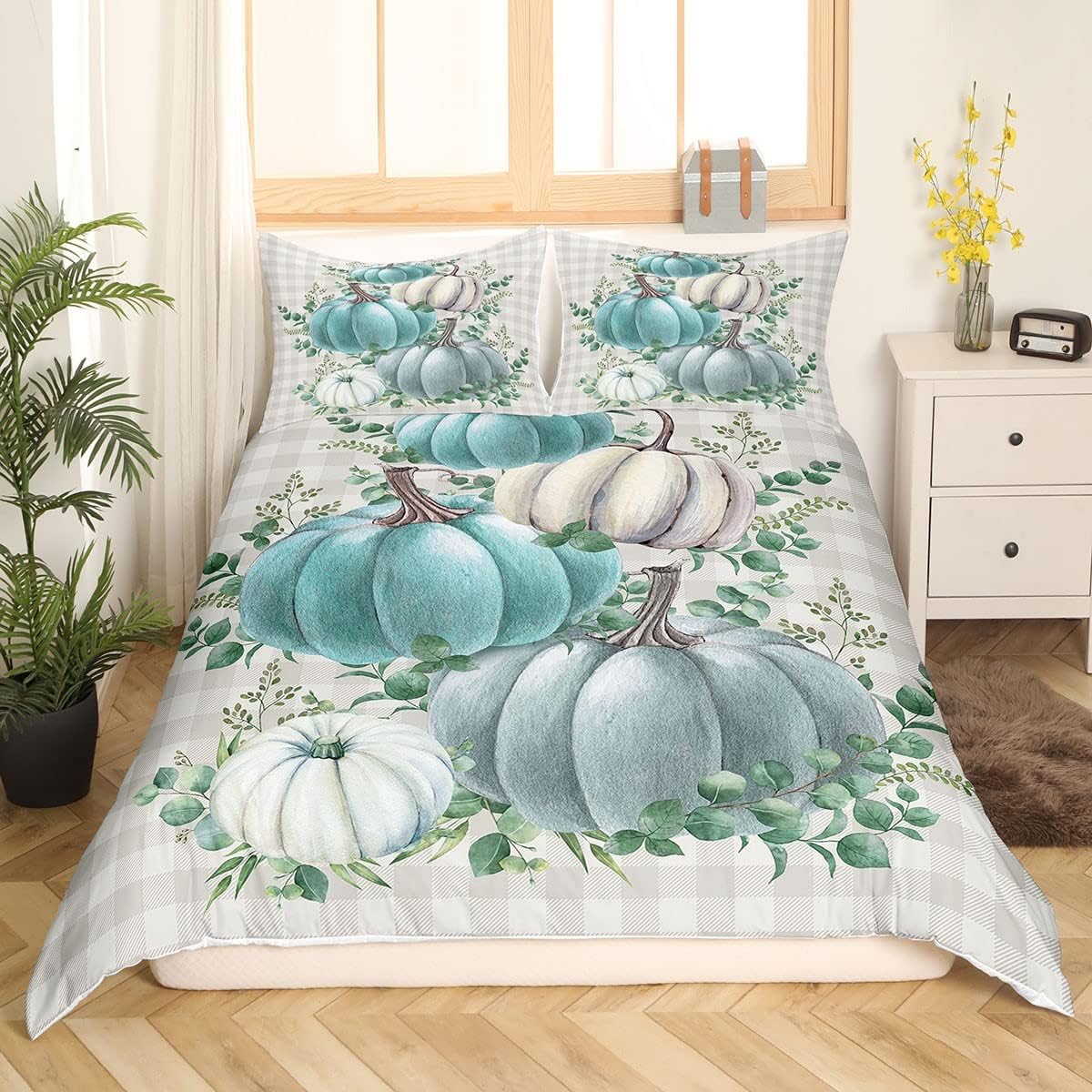 Fall Garden Duvet Cover King,Red Truck Comforter Cover Autumn Maple