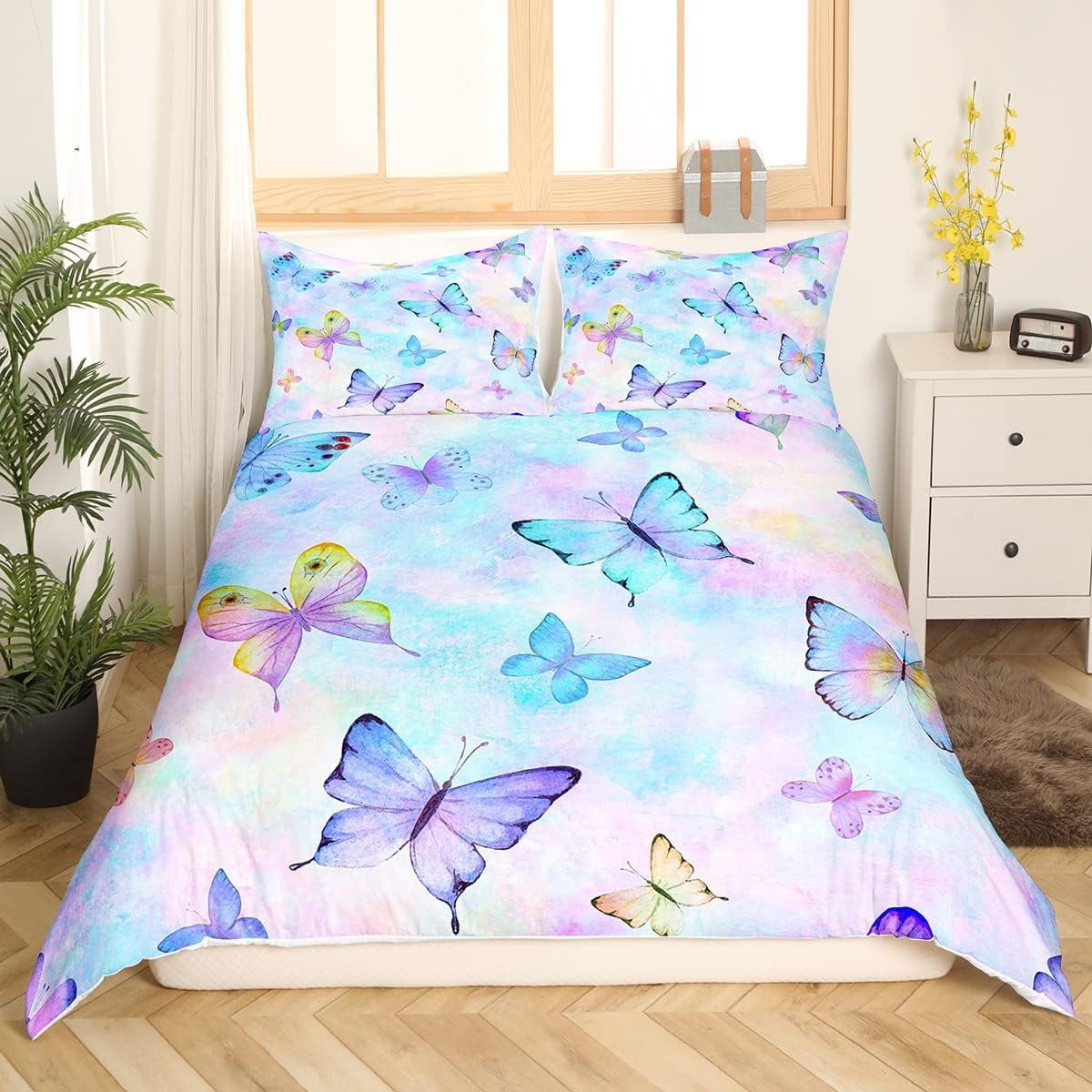 Fall Garden Duvet Cover King,Red Truck Comforter Cover Autumn Maple