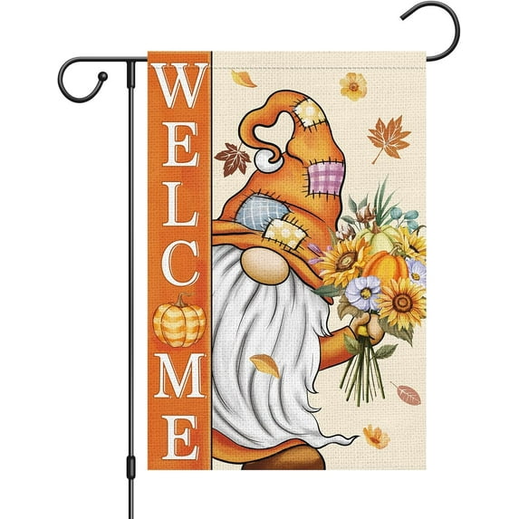 Fall Garden Flag 12.5x18 Double Sided, Vertical Burlap Gnome Welcome Autumn Flags Fall Thanksgiving Seasonal Outside Farmhouse Yard Decoration