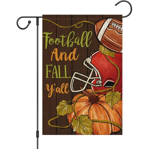Fall Garden Flag 12.5x18 Double Sided Vertical, Small Burlap Football And Fall Y''all Welcome Fall Flag Autumn Seasonal Farmhouse Yard Outdoor Decor(Brown)