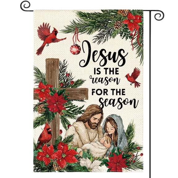 Jesus Is The Reason For The Season Garden Flag 12x18 Inch Double Sided Outside, Christmas Nativity Winter Holiday Yard Outdoor Flag