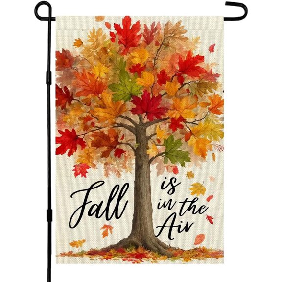 Fall Garden Flag 12x18 Inch Double Sided Small Burlap Autumn Tree Maple Leaves Outdoor Yard Decoration
