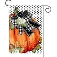 thumbnail image 1 of Fall Garden Flag 12x18 Inch Pumpkin with Black&White Checkered Ribbon Yard Flag Double Sided Seasonal House Flag Autumn Décor for Thanksgiving & Halloween Porch Patio Farmhouse Garden, 1 of 6