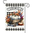 thumbnail image 1 of Fall Garden Flag 12x18 Inch Welcome Pumpkin Cart Yard Flag Double Sided Seasonal House Flag Autumn Plaid Outdoor Thanksgiving & Halloween Décor for Porch Patio Lawn Farmhouse Garden, 1 of 6