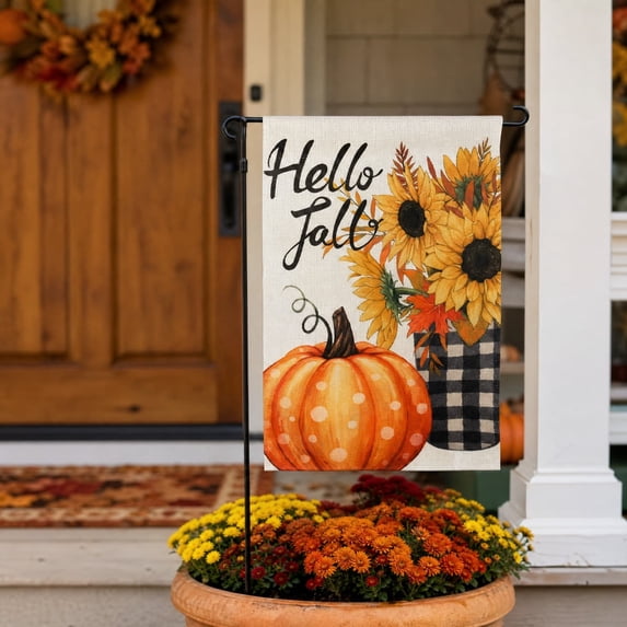 Fall Garden Flag 12x18IN Double-Sided | Autumn Maple Leaves Pumpkin Outdoor Decor for Yard Porch Patio