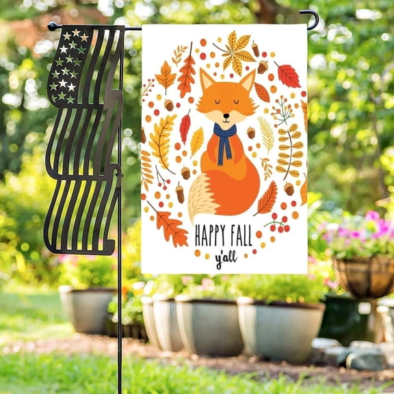 Fall Garden Flag Banner - Fox - 12"x18" - White