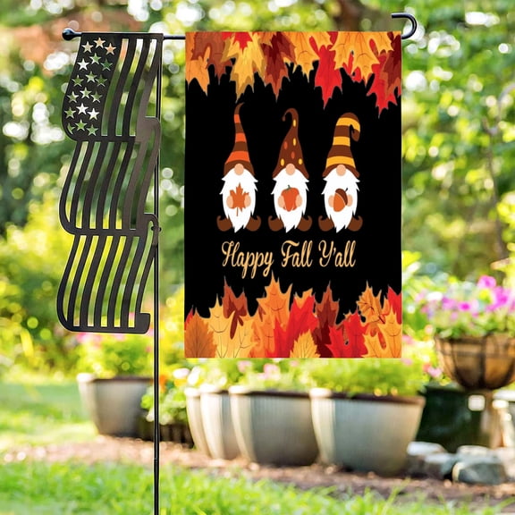 Fall Garden Flag Banner - Gnomes - 12"x18" - Black