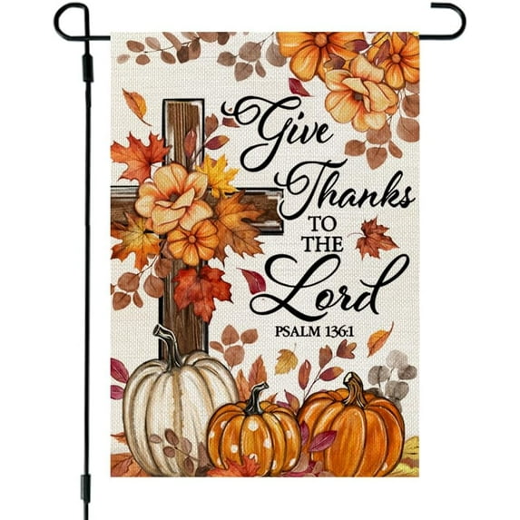 Fall Garden Flag Cross Pumpkin 12x18 Inch Double Sided for Outside Burlap Religious Thanksgiving Welcome Small Seasonal Autumn Yard Decoration CF1863-12