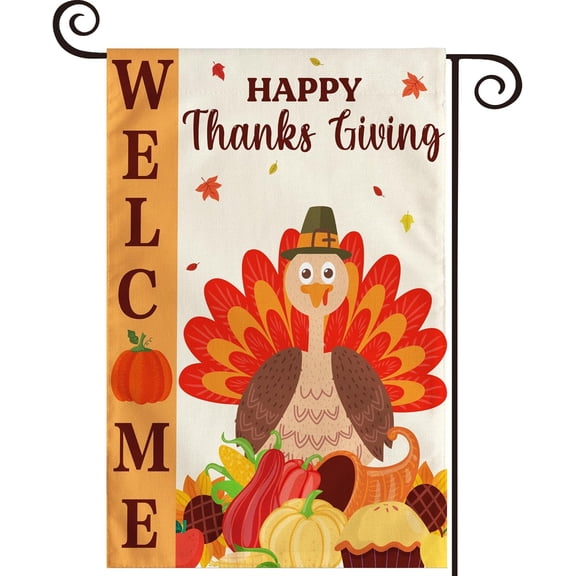 Fall Garden Flag | Double-Side Autumn Decor for Outdoor Indoor Outside Pumpkin Leaves - Thanksgiving Friendsgiving Welcome Backdrop Banner for Garden Porch Patio Lawn Yard,12x18 Inch.