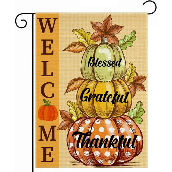 Fall Garden Flag | Double-Side Autumn Decor for Outdoor Indoor Outside Pumpkin Leaves - Thanksgiving Friendsgiving Welcome Backdrop Banner for Garden Porch Patio Lawn Yard,12x18 Inch.