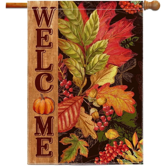 Fall Garden Flag, Fall Flags 28 x 40 Inch Double Sided, Autumn Garden Flag for Outside Maple Leaf Welcome Flags Home Decor