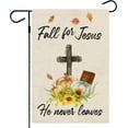 thumbnail image 1 of Fall Garden Flag, Fall for Jesus He Never Leaves Flags 12x18 Double Sided for Outside, Christian Cross Small Yard Burlap Flag Vertical Rustic Porch Lawn Mini Decorations Outdoor, 1 of 6