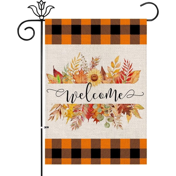 Fall Garden Flag Fall Maple Leaves Welcome Flags Double Sided Vertical Burlap Yard Outdoor Autumn Thanksgiving Decor 12.5x18 Inch