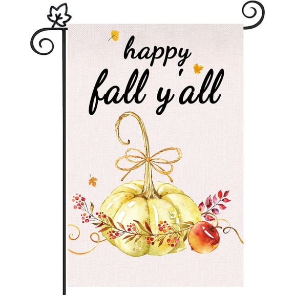Fall Garden Flag Happy Fall Y'all Decoration Vertical Double Sided Burlap Fall Decor for Home, Pumpkin Autumn Seasonal Thanksgiving Outdoor Fall 12.5 x 18 Inch