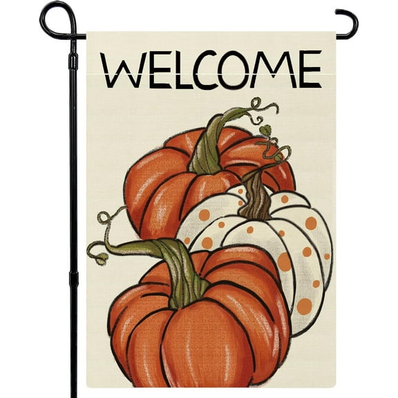 Fall Garden Flag Welcome Pumpkins 12x18 Inch Double Sided Fall Flag Autumn Thanksgiving Holiday Yard Outdoor Decoration