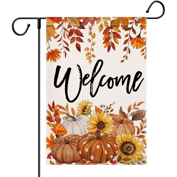 Fall Garden Flags 12x18 Double Sided for Outside Pumpkin Sunflowers Welcome Small Burlap Decorative Holiday Yard Flag Outdoor Decor