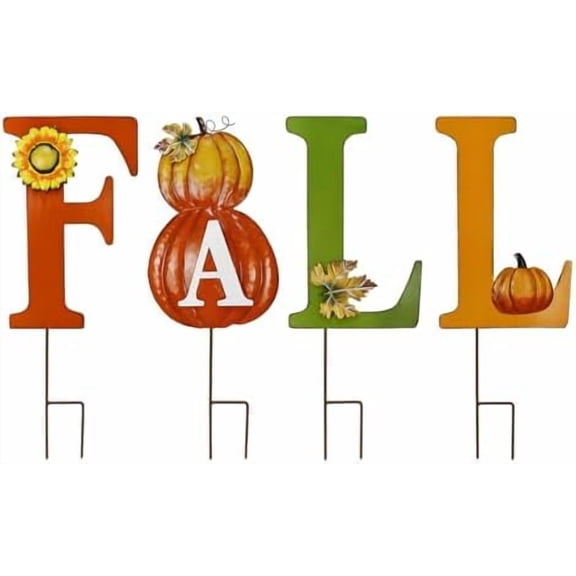 Fall Garden Stake Metal Letter  Hanging Fall Signs Sunflower Pumpkin Decorative Outdoor Art Stakes for Autumn Harvest Thanksgiving Halloween Patio Lawn Decor$$Garden & Patio