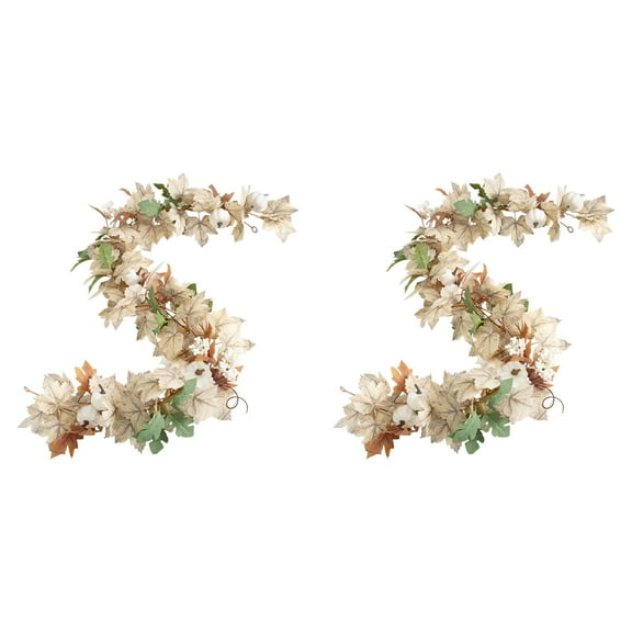 Fall Garland 6 Ft Autumn Maple Leaf Garland with White Pumpkins and Berries for Thanksgiving Fireplace Mantle Decor Farmhouse Harvest Home Indoor Outdoor Hanging Decoration