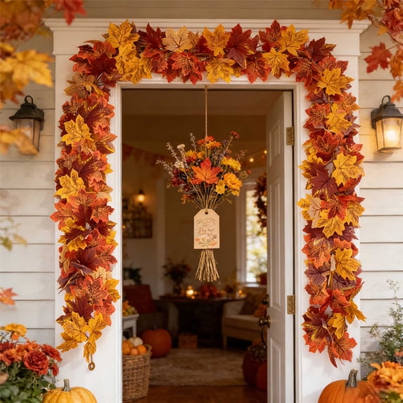 Fall Garland 68.9in Yellow Maple Leaf Vine, 5.7FT Autumn Garland for Mantel Thanksgiving Outdoor Decor by Xuniizn