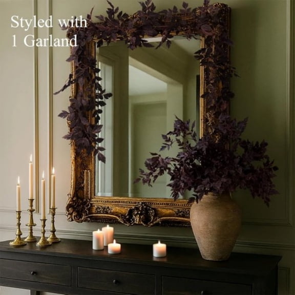 Fall Garland 6ft Dark Purple Leaf Garland, Artificial Fall Decorations for Home, Flexible Halloween and Thanksgiving Mantel Decor