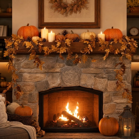 Fall Garland Artificial Maple Leaf Vine Fall Hanging Decor for Mantel Fireplace Staircase Autumn Thanksgiving Harvest Home Decor 71in
