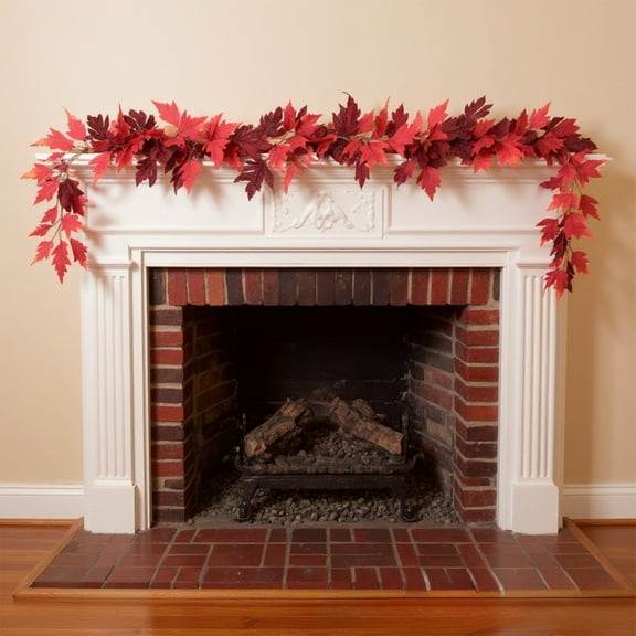 Fall Garland Artificial Maple Leaves 175 cm Red Plastic • Home Mantel Table Decoration • Realistic Autumn Leaf Decor