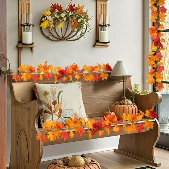 Fall Garland Decor - 68.9" Pumpkin & Maple Leaf Hanging Vine for Fireplace & Staircase